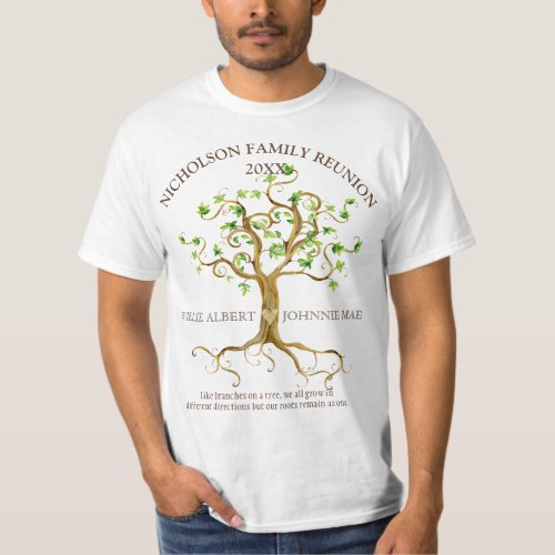Swirl Tree Roots Watercolor Family Reunion Names T_Shirt