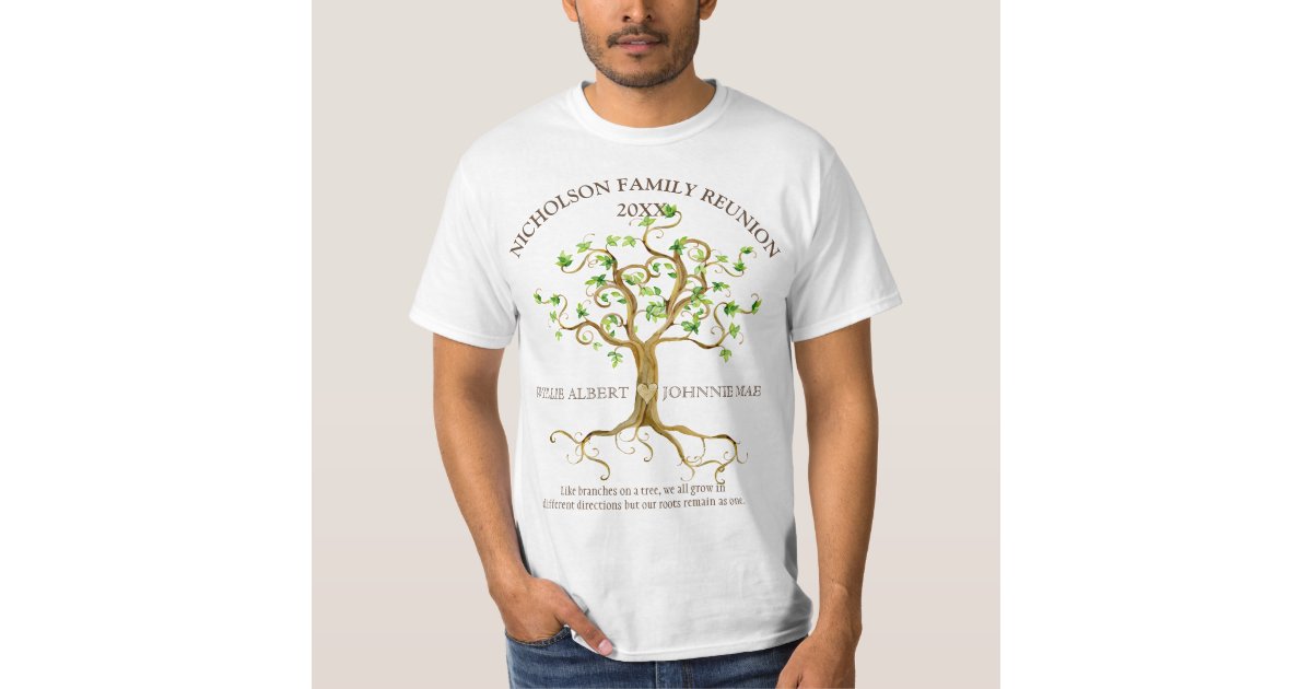 Swirl Tree Roots Watercolor Family Reunion Names T-Shirt | Zazzle