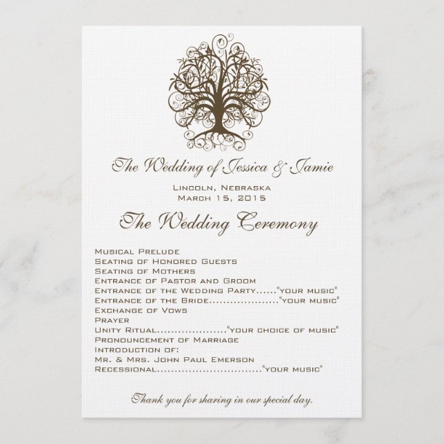 Swirl Tree Wedding Program (Front)