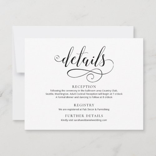 Swirl Typography Wedding Details Enclosure Card