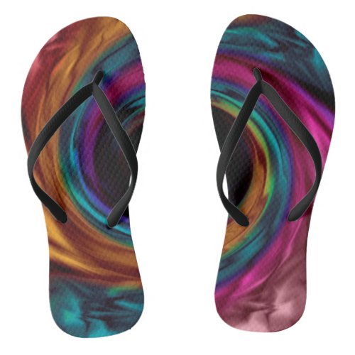 Swirl wavy silk satin multicolor pink violet blue flip flops