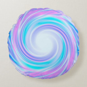 Swirl wavy silk satin multicolor pink violet blue round pillow