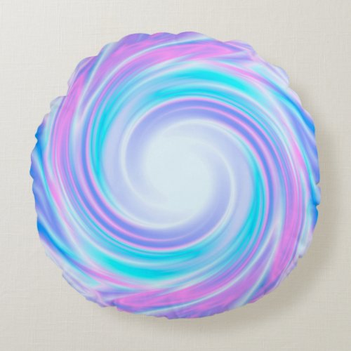 Swirl wavy silk satin multicolor pink violet blue round pillow
