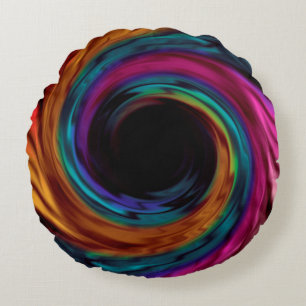 Swirl wavy silk satin multicolor pink violet blue round pillow