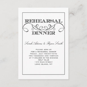 Swirl White and Black Rehearsal Dinner Invitation