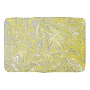 Swirl Yellow and Gray Grey Shower Curtain Bath Mat