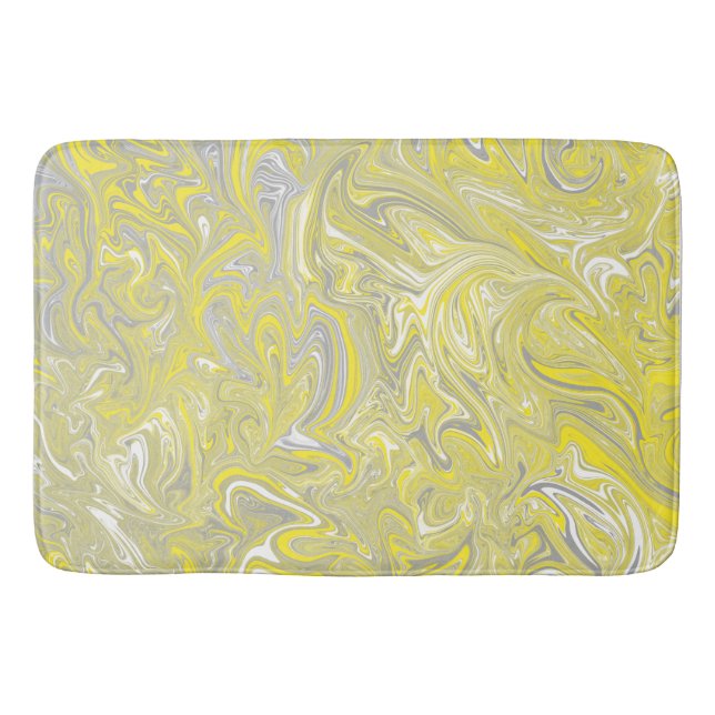 Swirl Yellow and Gray Grey Shower Curtain Bath Mat (Front)