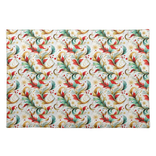 Swirled christmas floral cloth placemat (Front)