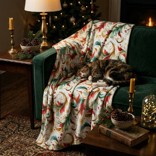 Swirled christmas floral fleece blanket
