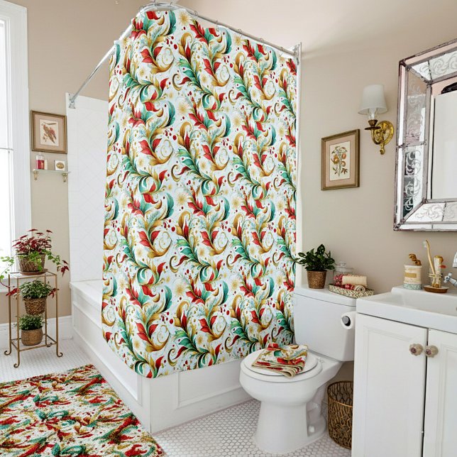 Swirled christmas floral shower curtain (Creator Uploaded)