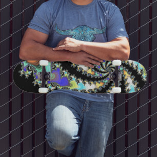Swirled Fractal Black and Multicolor Skateboard