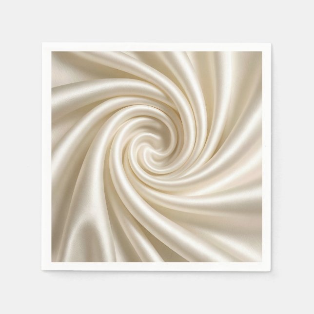 Swirled Ivory Satin Fabric Abstract Napkins (Front)