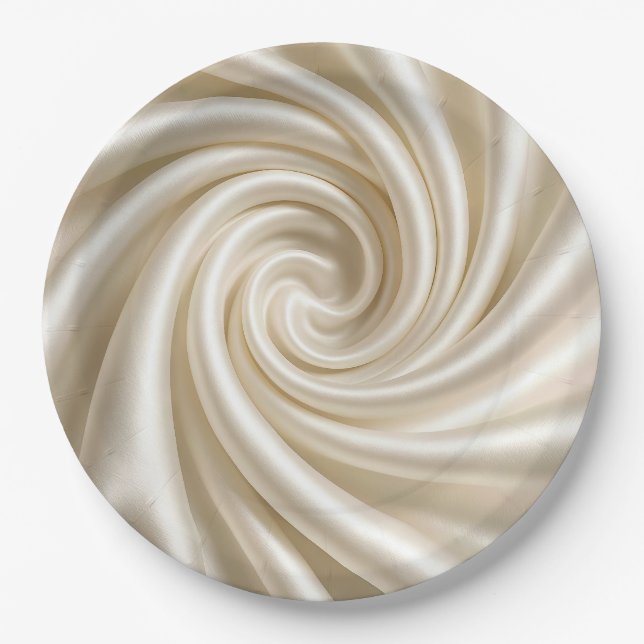 Swirled Ivory Satin Fabric Abstract Paper Plates (Front)