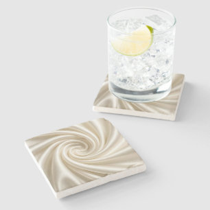 Swirled Ivory Satin Fabric Abstract Stone Coaster