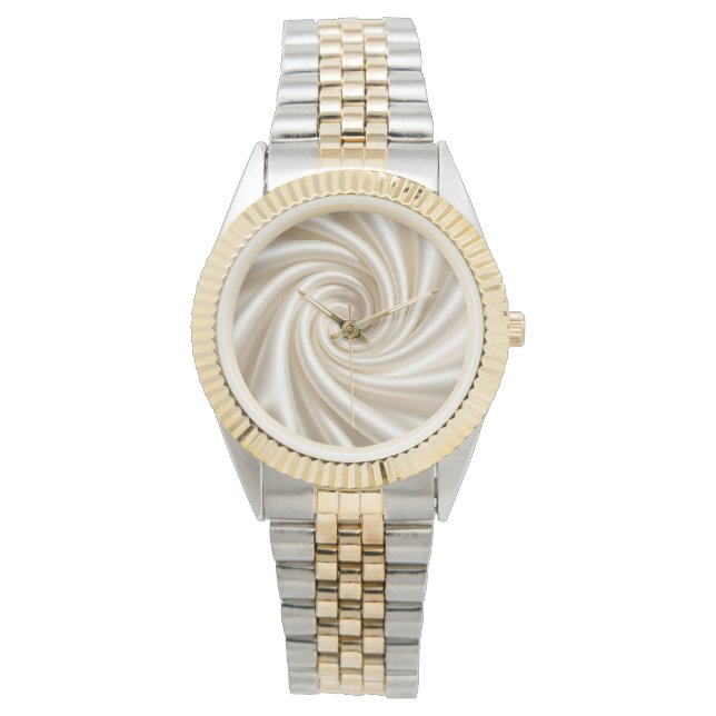 Swirled Ivory Satin Fabric Abstract Watch (Front)