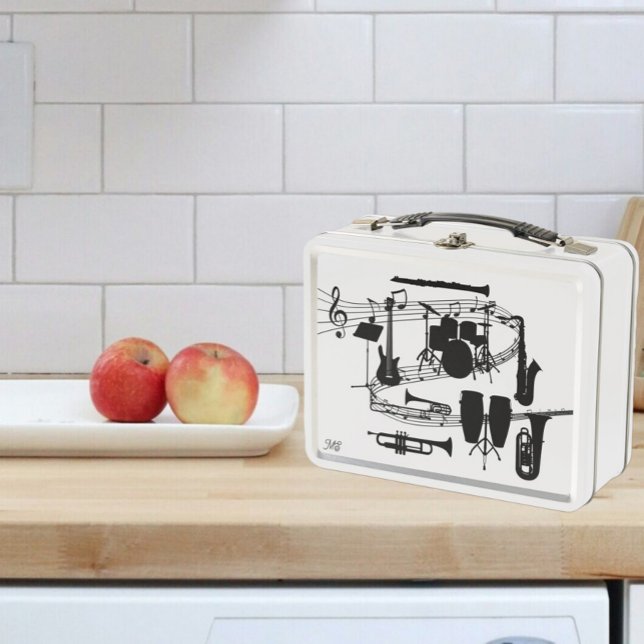 Swirled Music Staff and Musical Instruments Metal Lunch Box (Creator Uploaded)