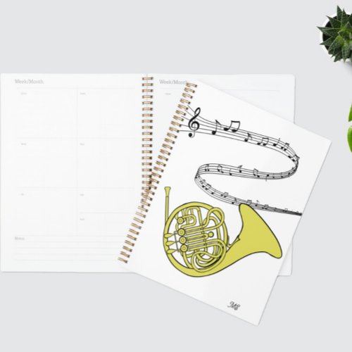 Swirled Music Staff French Horn Drawing  Initials Planner