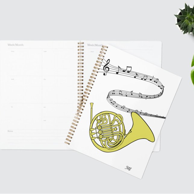 Swirled Music Staff French Horn Drawing & Initials Planner (Creator Uploaded)