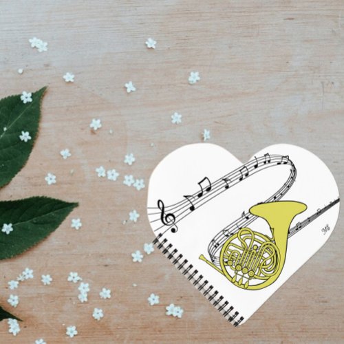 Swirled Music Staff French Horn Drawing Notebook