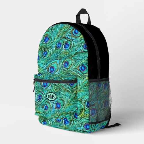 Swirled Peacock Feather Pattern Monogram Printed Backpack