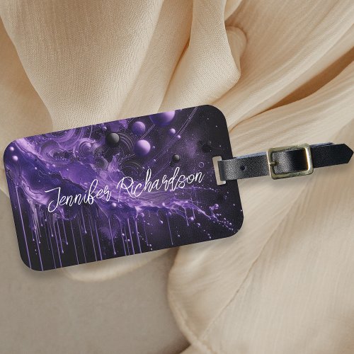 Swirling Abstract Deep Violet Cosmic Celestial Luggage Tag