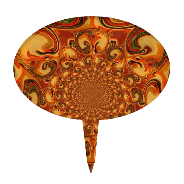 Swirling Abstract  orange, brown, and green tones  Cake Topper (Front)