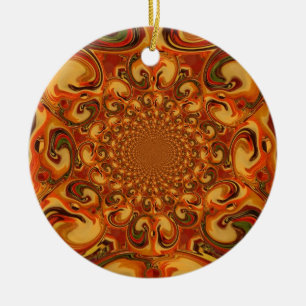 Swirling Abstract orange, brown, and green tones Ceramic Ornament
