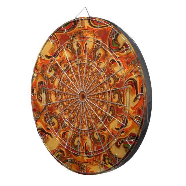 Swirling Abstract  orange, brown, and green tones  Dartboard (Front Right)