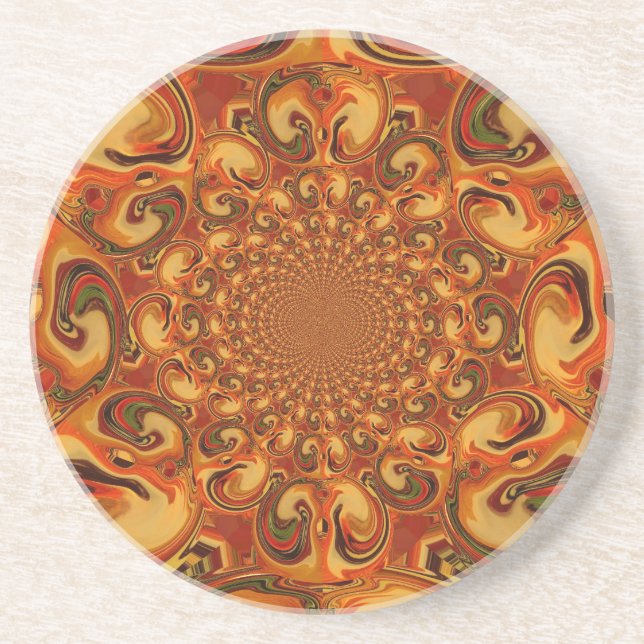Swirling Abstract  orange, brown, and green tones  Drink Coaster (Front)