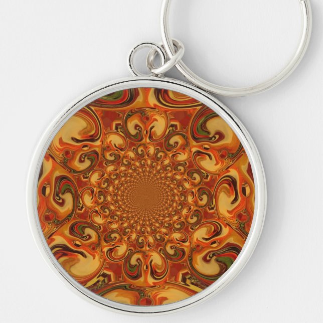 Swirling Abstract  orange, brown, and green tones  Keychain (Front)