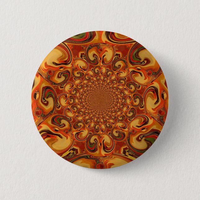 Swirling Abstract  orange, brown, and green tones  Pinback Button (Front)