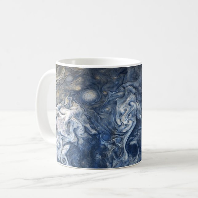Swirling Blue Clouds of Planet Jupiter Juno Cam Coffee Mug (Front Left)