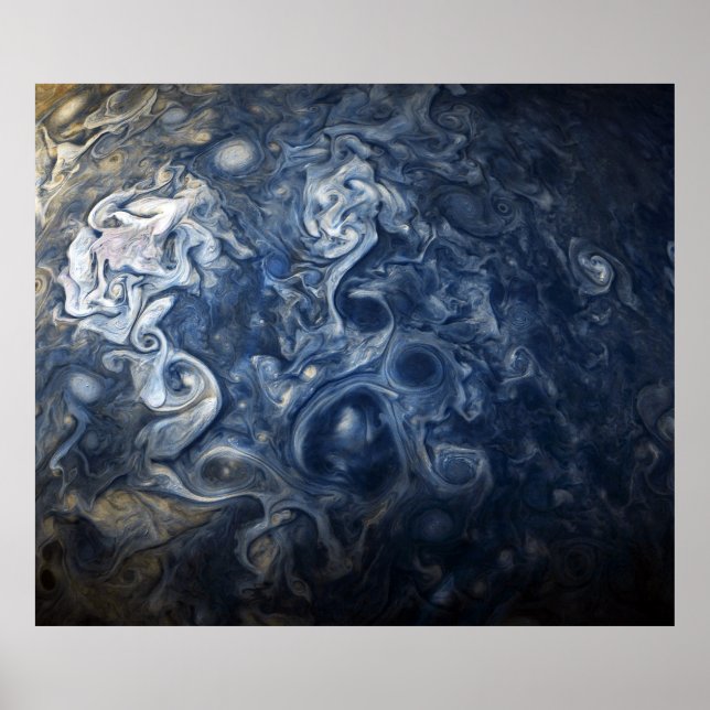 Swirling Blue Clouds of Planet Jupiter Juno Cam Poster (Front)