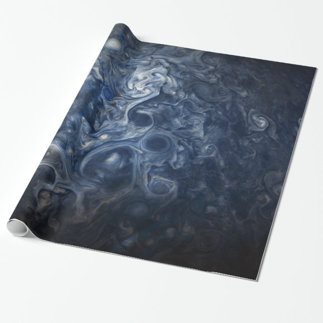 Swirling Blue Clouds of Planet Jupiter Juno Cam Wrapping Paper (Unrolled)