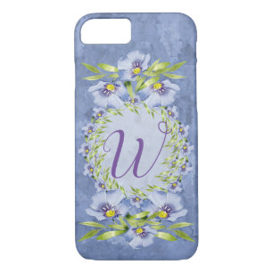 Swirling Blue Flax Flowers Monogram iPhone 8/7 Case