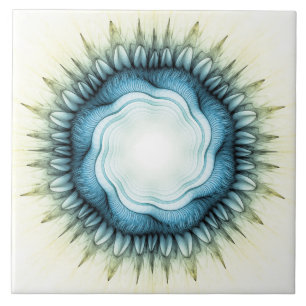 Swirling blue floral ornament ceramic tile