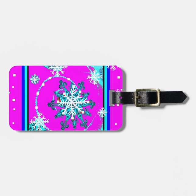 Swirling Blue Snow Flakes by Sharles Luggage Tag (Front Horizontal)
