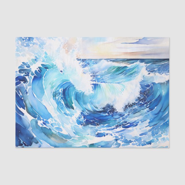 Swirling Blues and Whites Abstract Ocean Wave Tissue Paper (Front)