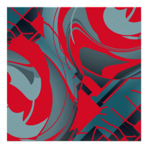 Swirling Bright Red with Seafoam Gray-green Shapes Poster