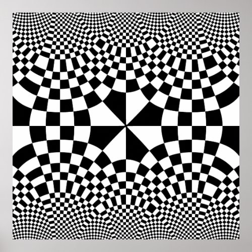 Swirling Checkers Optical Illusion Black  White Poster