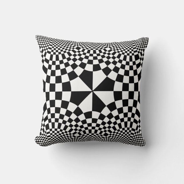 Swirling Checkers Optical Illusion Black & White Throw Pillow (Front)