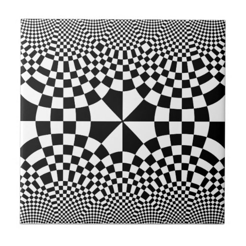 Swirling Checkers Optical Illusion Black  White Tile