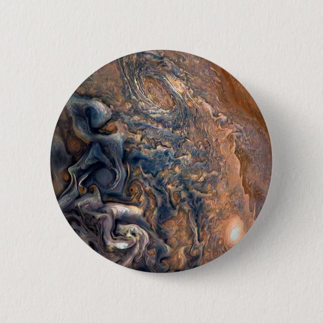 Swirling Clouds of Planet Jupiter Close Up Button (Front)