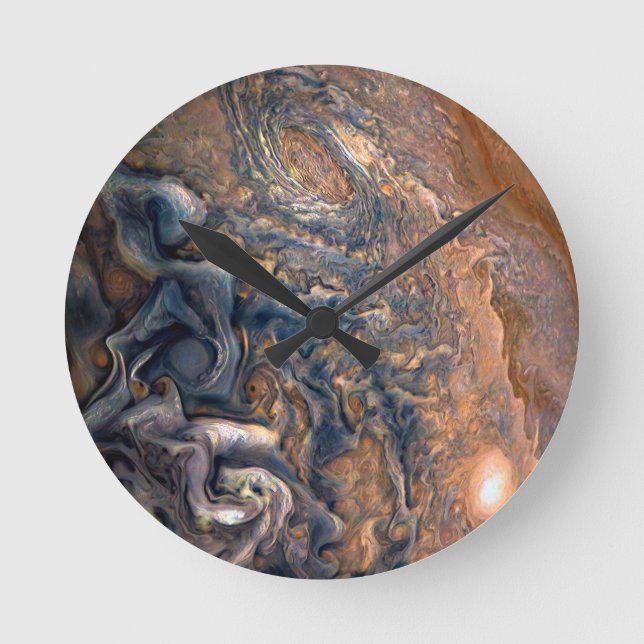 Swirling Clouds of Planet Jupiter Close Up Round Clock (Front)