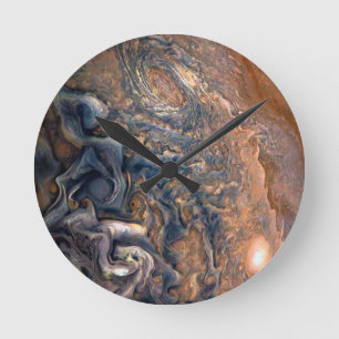Swirling Clouds of Planet Jupiter Close Up Round Clock