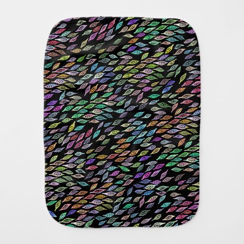 Swirling Colorful Watercolor Leaves Pattern Black Baby Burp Cloth