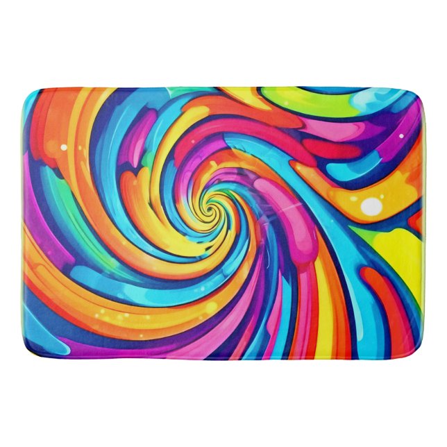 Swirling Colors, Psychedelic Spiral, Colorful Chao Bath Mat (Front)