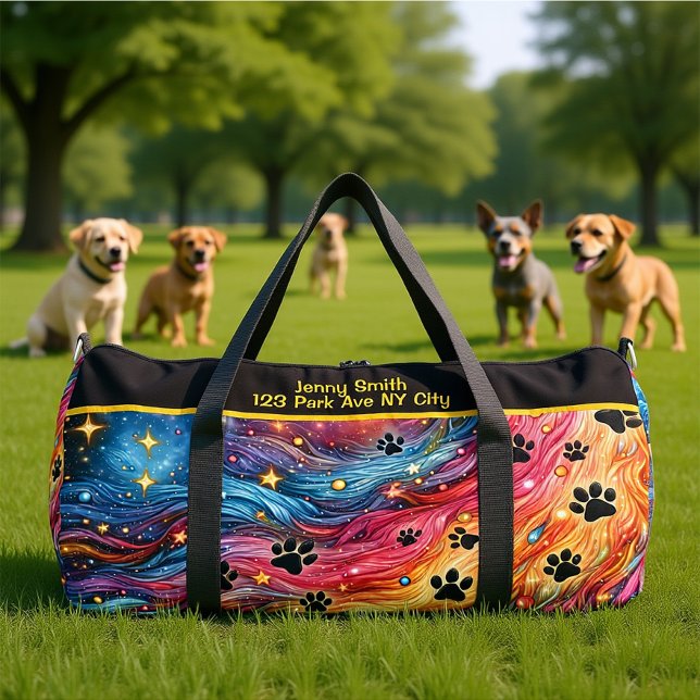 Swirling Cosmic Paw Print Monogram Personalize Duffle Bag (Creator Uploaded)