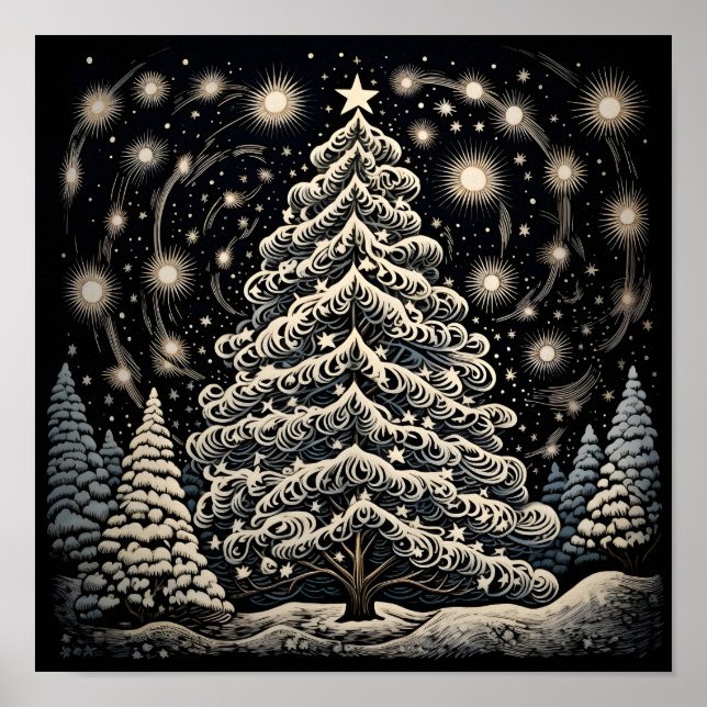 Swirling design Christmas tree Poster (Front)