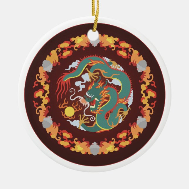Swirling Dragon Ceramic Ornament (Front)